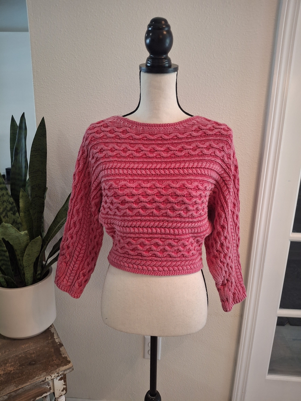 Pilcro Pink Cable Knit Crop Sweater